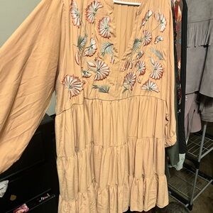 Chic Soul Peach Floral Embroidered Dress